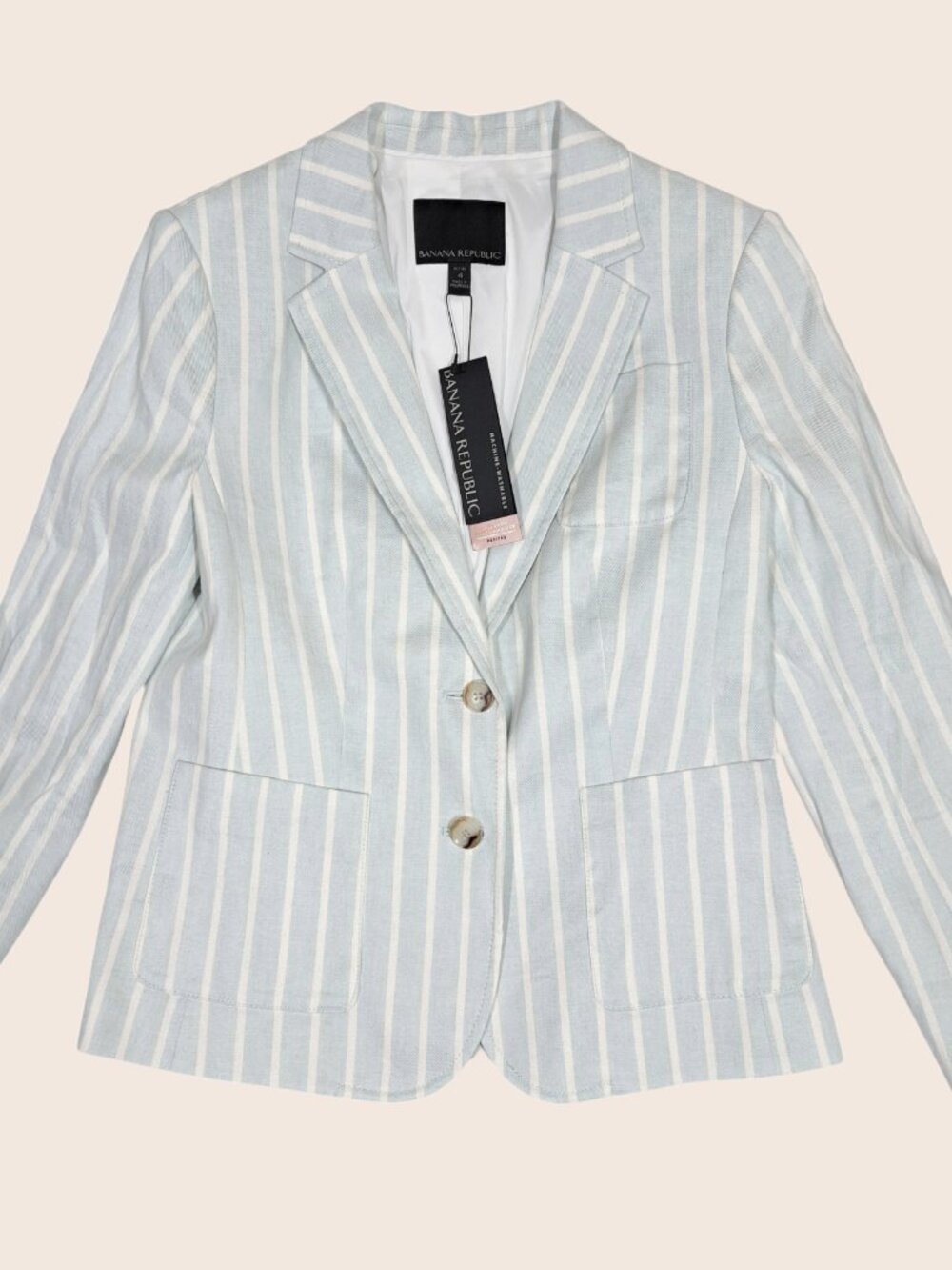Banana Republic Womens Striped Linen Blazer Jacket 4P Blue Coastal Old Money